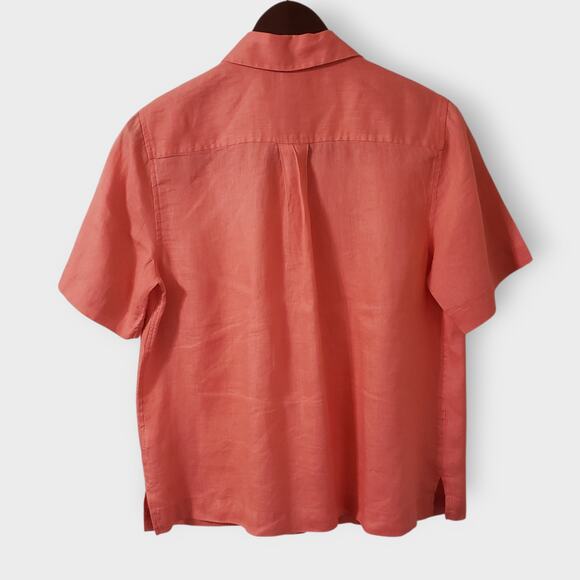 Coldwater Creek Linen Boxy Button Up Camp Shirt Coral Size Small Petite Casual - Picture 5 of 13